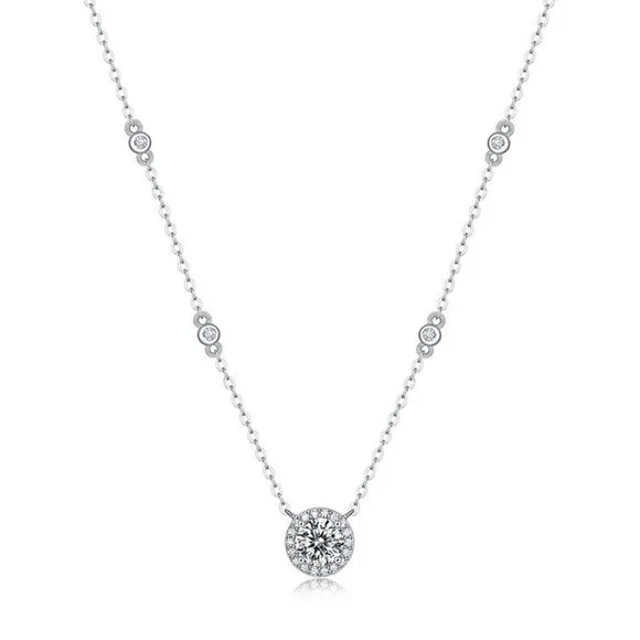 Certified 1ct. t.w. Moissanite Diamond Round Halo Chain Necklace NEW - Picture 5 of 10